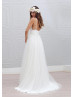 Ivory Pleated Tulle Backless Long Sexy Wedding Dress